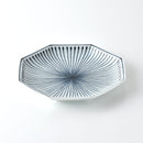 染付地紋 八角盛皿 十草