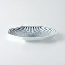 染付地紋 八角盛皿 十草