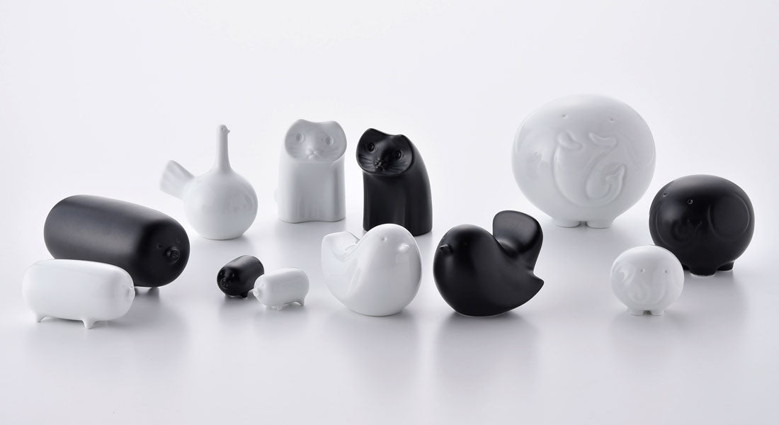 新品未使用! 白山陶器　オブジェ　動物セット　2万5千円相当　猫　鳩　象　豚　鳥 デフォルメの面白さが魅力の動物の「オーナメント」 | 白山陶器