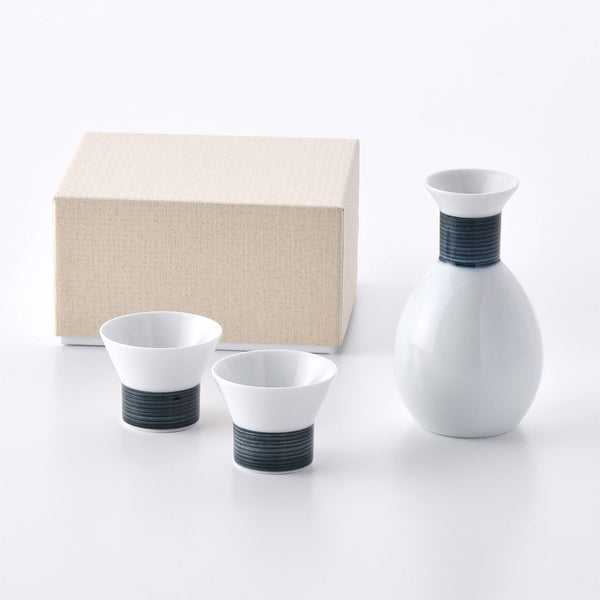青白磁 酒器セット 山水画 4個盃付き ギフト】麻の糸 酒器セット インディゴ | 白山陶器直営オンラインストア