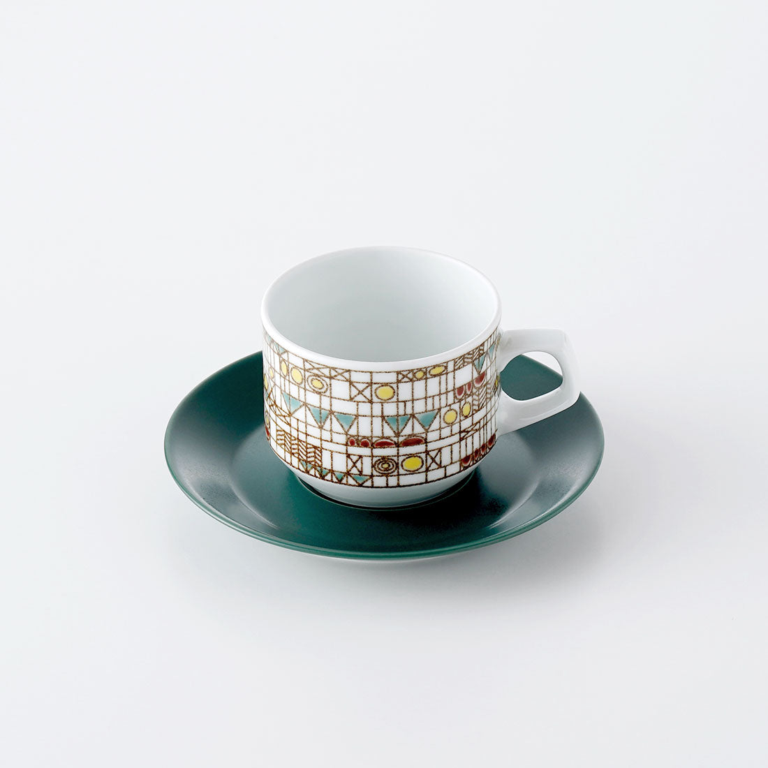 ファンタジーチェック コーヒーカップ&ソーサー グリーン | 白山陶器