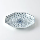 染付地紋 八角盛皿 網目