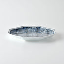 染付地紋 八角盛皿 市松