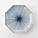 染付地紋 八角盛皿 十草