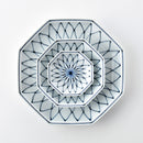 染付地紋 八角盛皿 網目