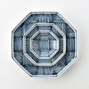 染付地紋 八角取皿 市松